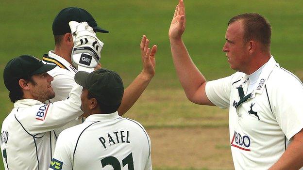 Notts celebrate with Luke Fletcher