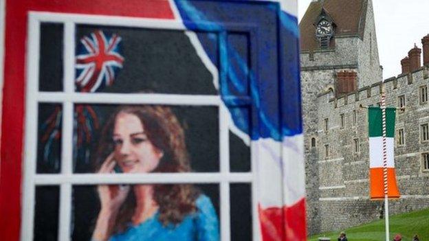 The Irish flag is displayed on the roads next to Windsor Castle