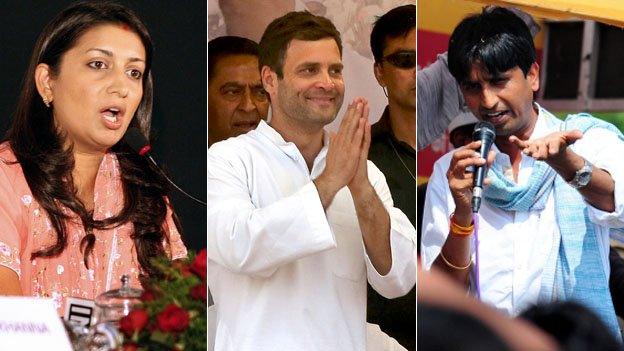 From left to right, Smriti Irani, Rahul Gandhi and Kumar Vishwas are locked in a three-way battle