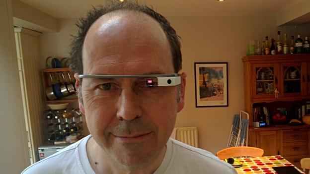 Rory Cellan Jones wearing Google Glass