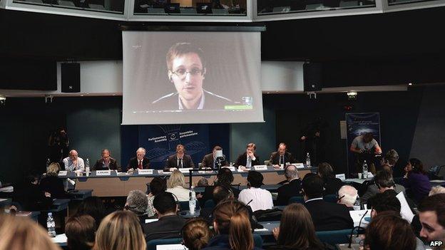 Snowden live video hook-up with MPs in Strasbourg, 8 Apr 14