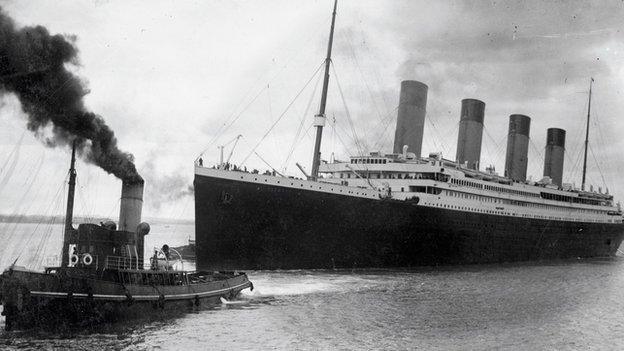 Titanic leaving Southampton on her ill-fated maiden voyage on April 10, 1912