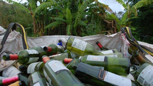 Bottles in a sack on Easter Island