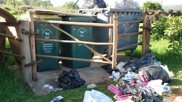 Rubbish bins on Easter Island