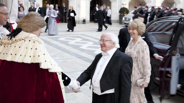 President Higgins was greeted at the Guildhall by Lord Mayor of the City of London, Fiona Woolf