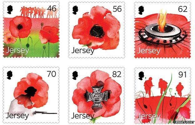 Jersey stamps featuring poppies