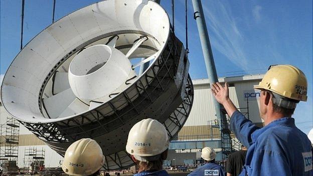 A tidal turbine being built in Cherbourg