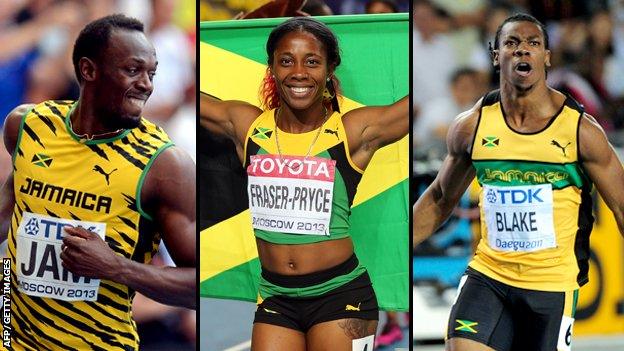 Organisers of Glasgow 2014 will be hoping Usain Bolt (L) and Yohan Blake (R) join Shelly-Ann Fraser-Pryce at the Games