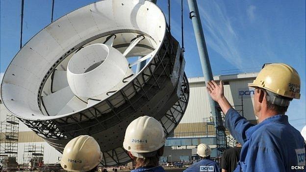 A tidal turbine being built in Cherbourg