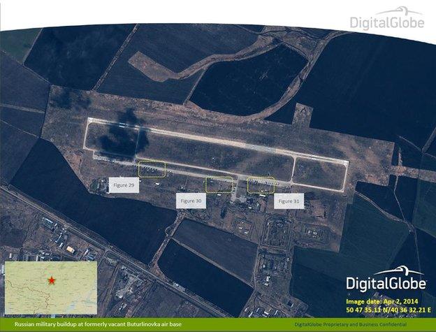 Russian military build dup at formerly vacant Buturlinovka air base taken on 2 April 2014