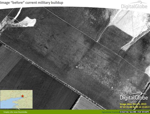 Satellite photo taken on 25 October shows empty site near Kuzminka