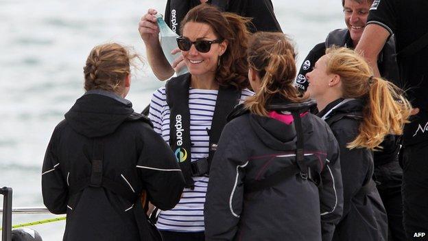 The Duchess of Cambridge before a yacht race in New Zealand on Friday