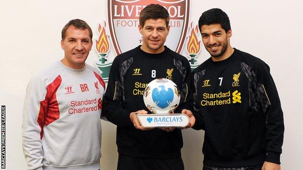 Brendan Rodgers, Steven Gerrard and Luis Suarez