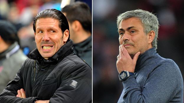 Atletico Madrid manager Diego Simeone and Chelsea manager Jose Mourinho