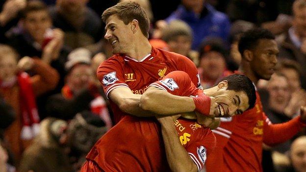 Steven Gerrard and Luis Suarez (right)