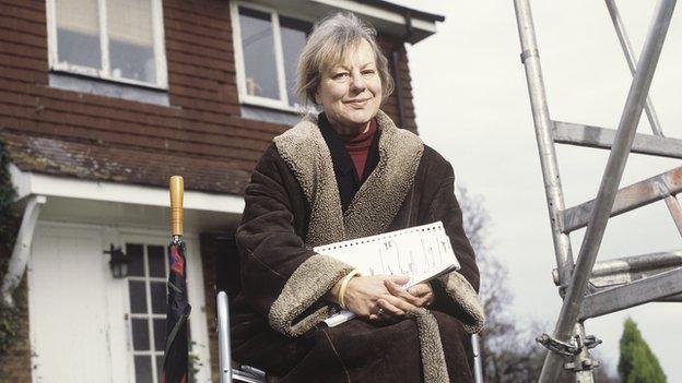 Sue Townsend on the set of the TV series of The Cappuccino Years,