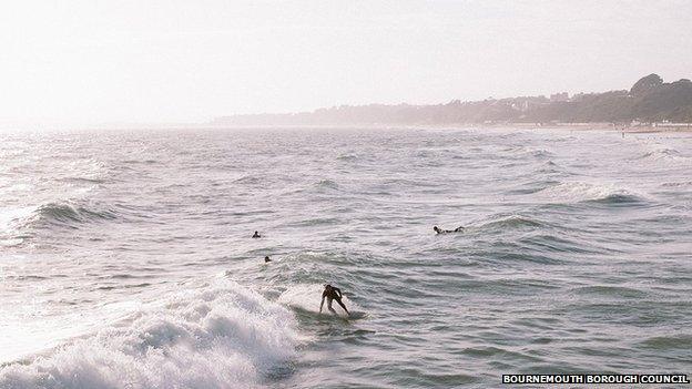 Surfing on Bournemouth seafront