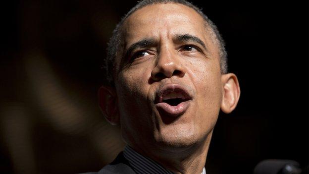 President Barack Obama giving a speech on 11 April, 2014.