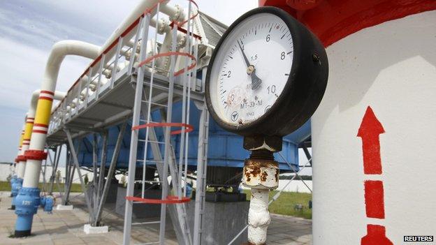 A pressure gauge at an underground gas storage facility in the village of Mryn, 120 km (75 miles) north of Kiev taken on 21 May 2013