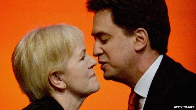 Joanne Lamont is greeted by Labour leader Ed Miliband