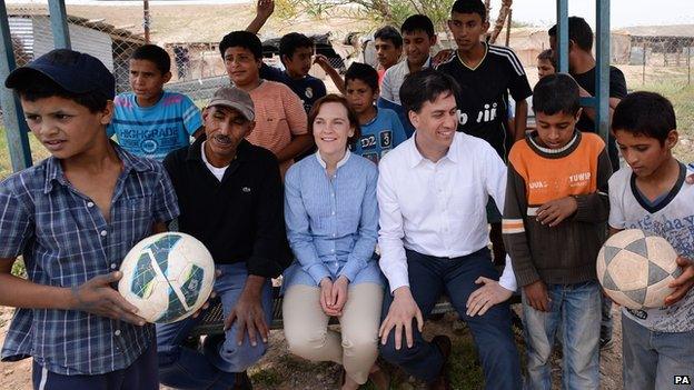 Labour leader Ed Miliband and his wife Justine visit the Khan al-Ahmar Bedouin community in the West Bank