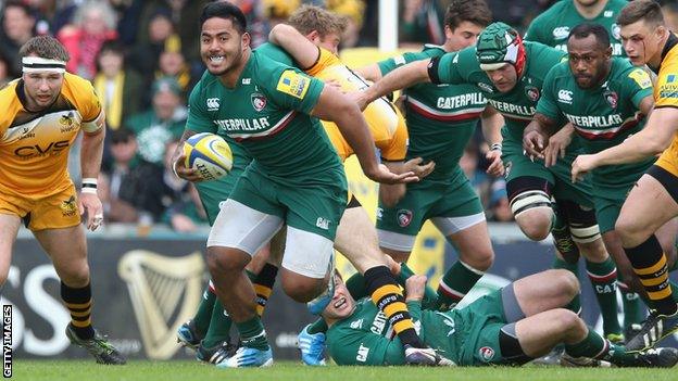 Manu Tuilagi on the charge against London Wasps.