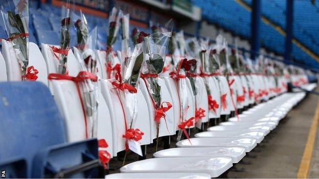 96 blue seats at the Leppings Lane end of Hillsborough were replaced by 96 white seats ahead of Sheffield Wednesday's Championship match with Blackburn