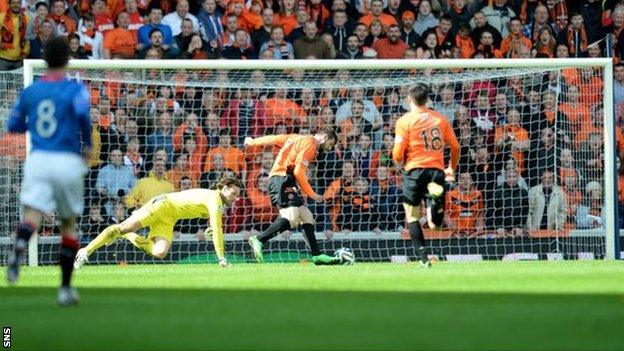 Nadir Ciftci scores for Dundee United against Rangers