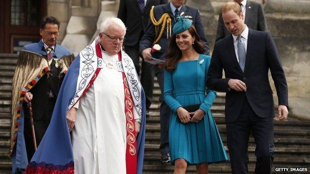 The couple leave a Palm Sunday service at St Paul's Anglican Cathedral in Dunedin