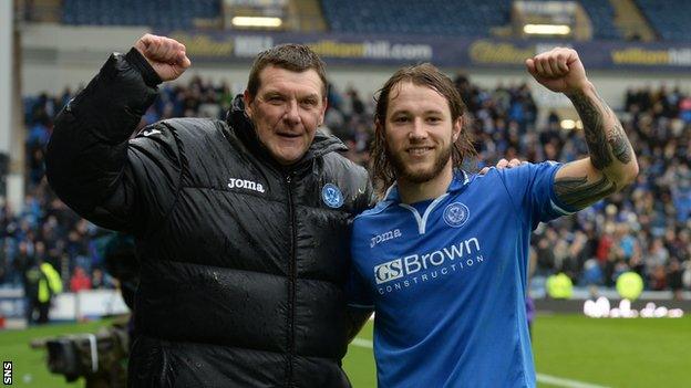 St Johnstone boss Tommy Wright and two-goal hero Stevie May