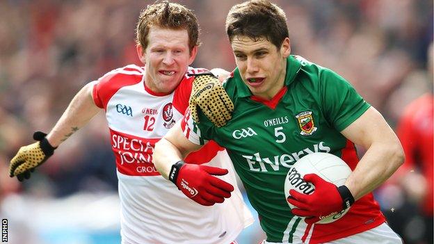 Enda Lynn and Lee Keegan in action at Croke Park