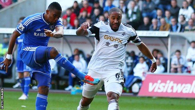 Chelsea's Samuel Eto'o and Swansea City's Ashley Williams