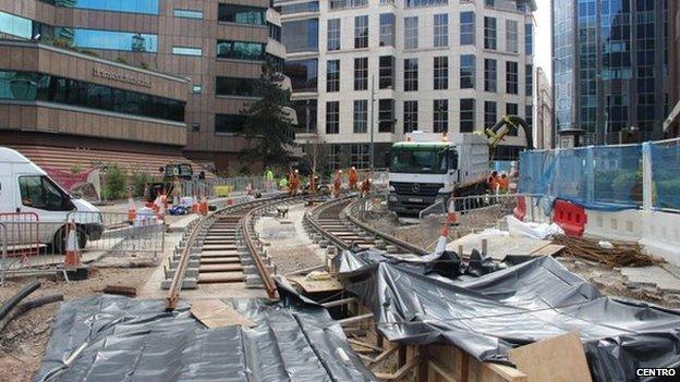 The tram works at Colmore Circus