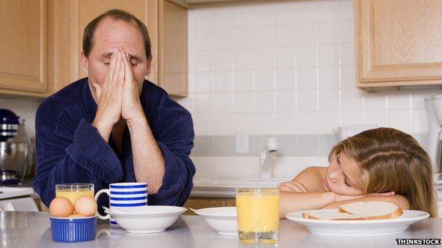 Exhausted father and daughter