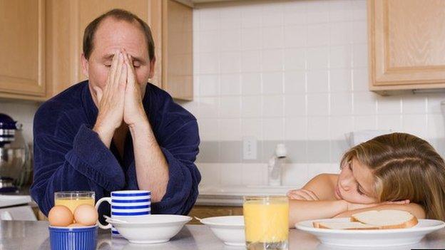 Exhausted father and daughter