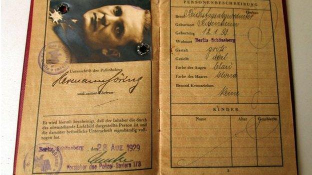 Image provided by French auction House Vermot de Pas shows Nazi leader Hermann Goering's passport on 14 April 2014.