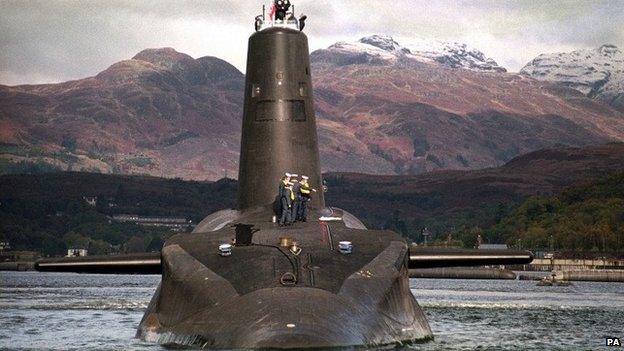 Trident-armed HMS Vanguard nuclear submarine on the River Clyde