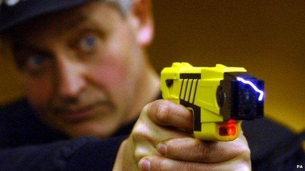 Police officer holding a Taser