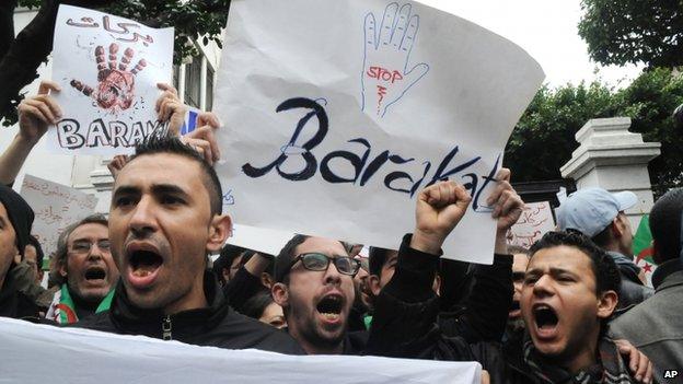 Demonstrators from the "Barakat!" ("Enough") group at a rally against Algerian President Abdelaziz Bouteflika