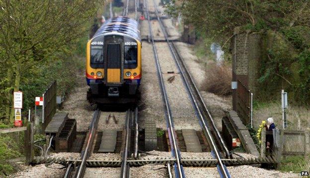 Rail foot crossing near to Moor lane between Staines and Wraysbury in Middlesex, where a woman was killed in 2008