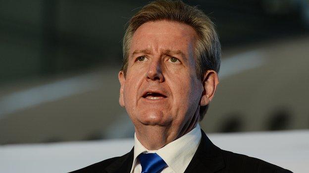 Barry O'Farrell, Premier of Australia's New South Wales (NSW) state, speaks during a joint press conference with Qantas Airline at Sydney Airport on 22 April, 2013