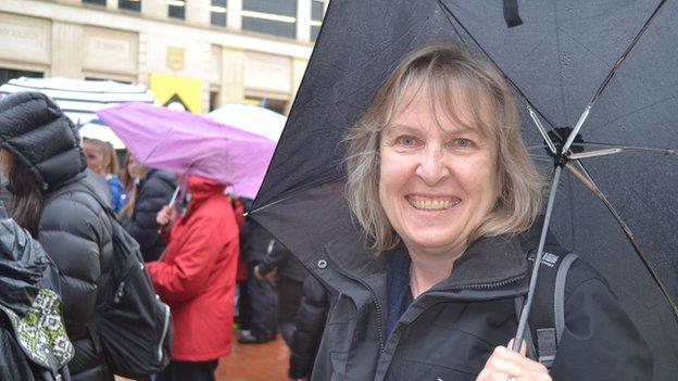 Maggie Gibb from Wiltshire in Wellington's Civic Square before the walkabout began