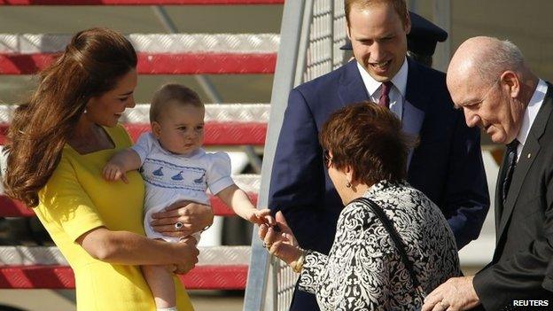 Duke and Duchess of Cambridge, Prince George, Australia's Governor-General Peter Cosgrove and his wife Lynne