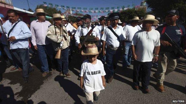 Vigilantes commemorate the first anniversary of their foundation in Felipe Carrillo Puerto on 24 February, 2014