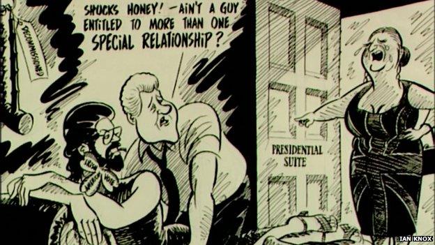 Ian Knox cartoon on Gerry Adams being granted a US visa in 1994