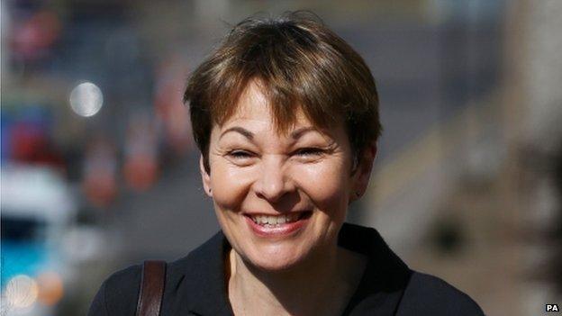 Caroline Lucas arriving at court on 17/04