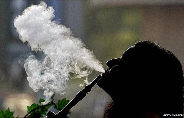 A woman smoking a shisha in Ramallah