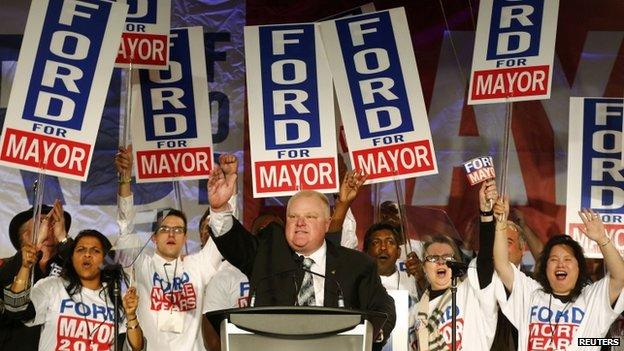 Toronto Mayor Rob Ford campaigned in Toronto on 17 April 2014