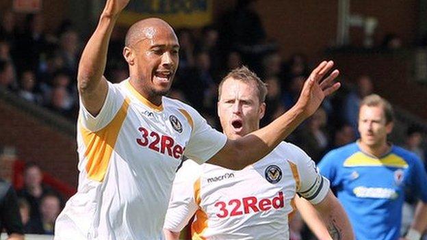 Chris Zebroski celebrates Newport's opening goal