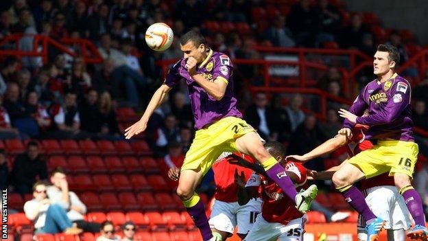 Haydn Hollis heads Notts County level against Bristol City